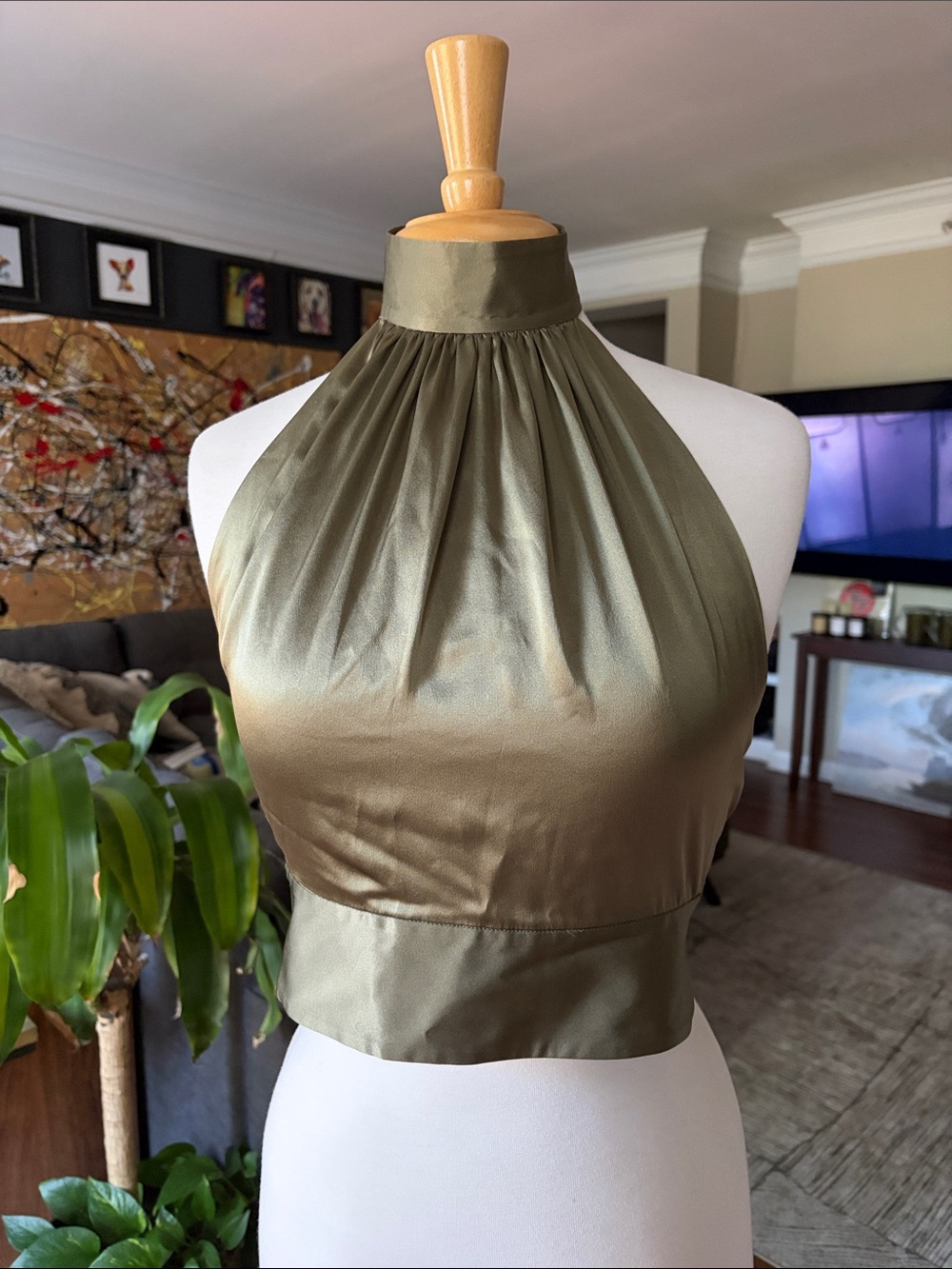 Club Monaco Olive Green Halter Crop Top